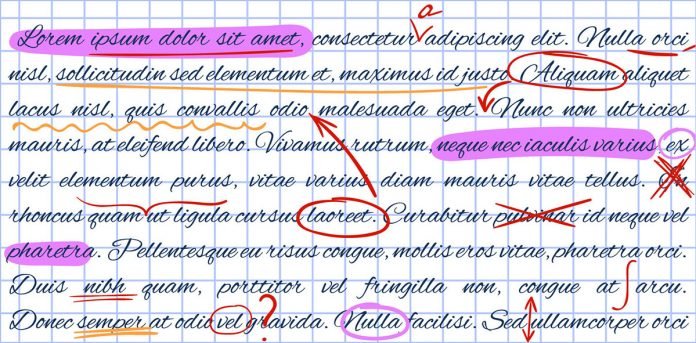 types of book editing text being edited