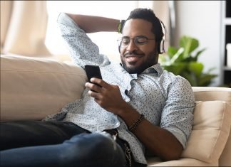 man enjoying an audiobook