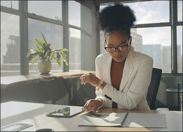 businesswoman reviewing book sales data